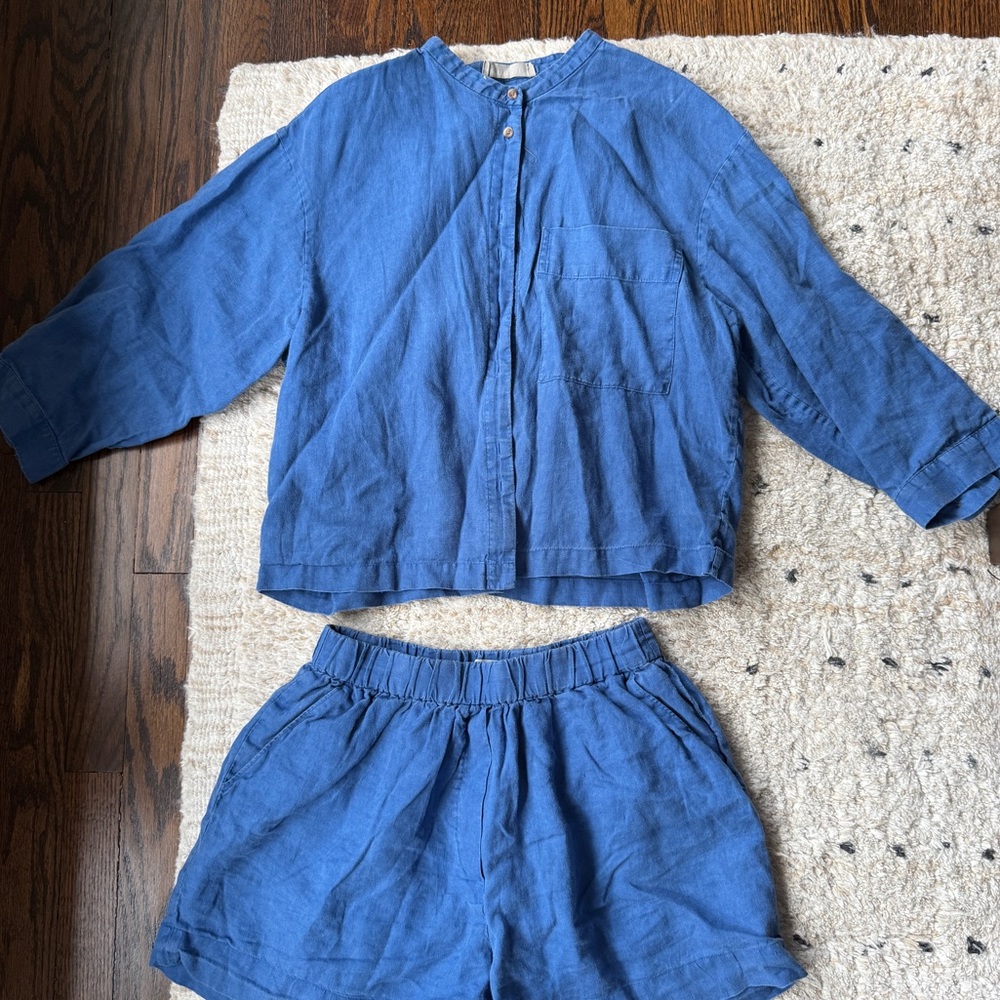 Everlane Blue Linen Shorts + Top Set